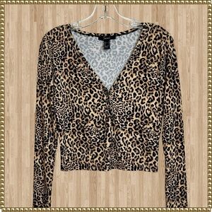 Forever 21 Leopard Print Long Sleeve Top Large